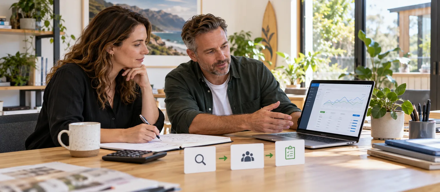 New Zealand business owner and Google Ads specialist reviewing campaign performance and lead quality